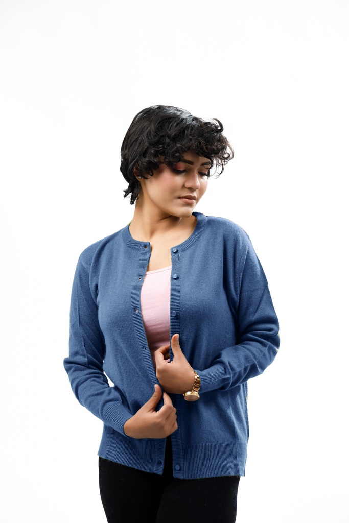 Ladies Crew-Neck Cardigan | Dyed