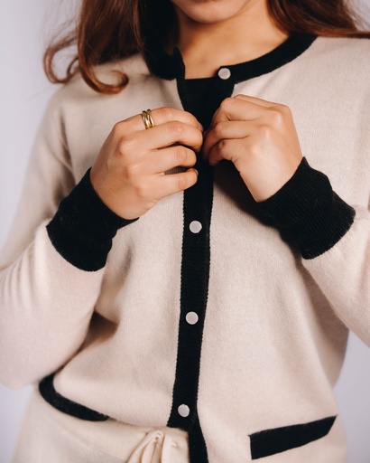 R. LADIES CONTRAST CARDIGAN(WPOCKET)
